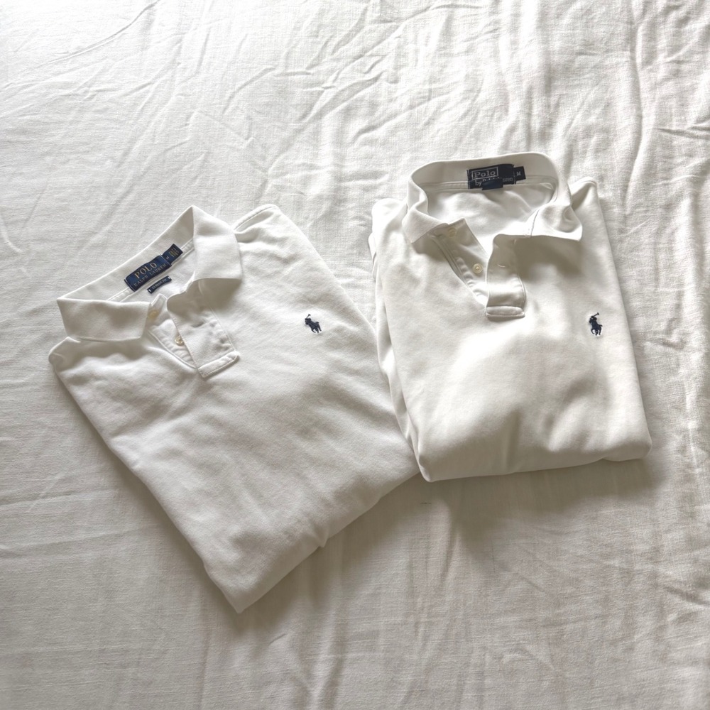 Lot of 2 Polo Ralph Lauren White Short Sleeve Pony Logo Polo Shirts Medium - Picture 3 of 9